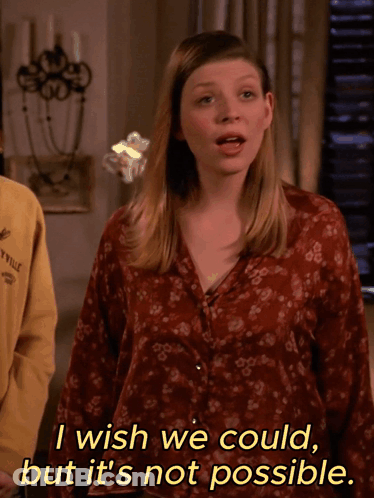 A Woman In A Red Floral Shirt Says I Wish We Could But It 'S Not Possible GIF