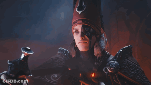 A Woman In A Red Hat Holds A Sword GIF