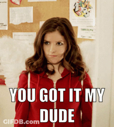 A Woman In A Red Hoodie Is Standing In Front Of A Bulletin Board That Says You Got It My Dude GIF