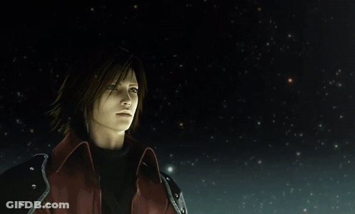 A Woman In A Red Jacket And Red Gloves Looks Up At The Stars GIF