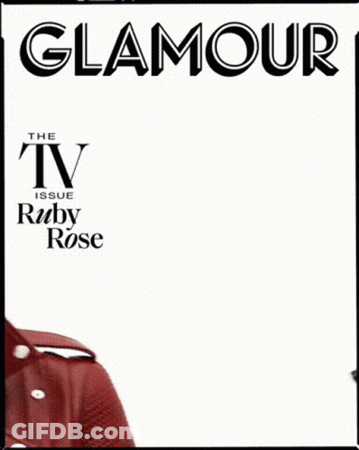 A Woman In A Red Jacket Is On The Cover Of Glamour Magazine GIF