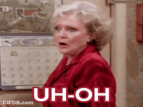 A Woman In A Red Jacket Says Uh-Oh GIF