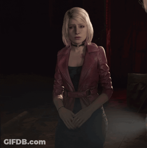A Woman In A Red Leather Jacket Has A Tattoo On Her Neck GIF