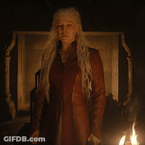 A Woman In A Red Leather Jacket Says I Want Aemond Targaryen GIF