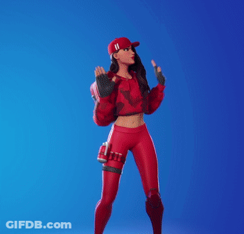 A Woman In A Red Outfit Is Dancing In Front Of A Blue Background . GIF
