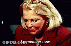 A Woman In A Red Shirt Is Crying And Says " I Remember Now " GIF