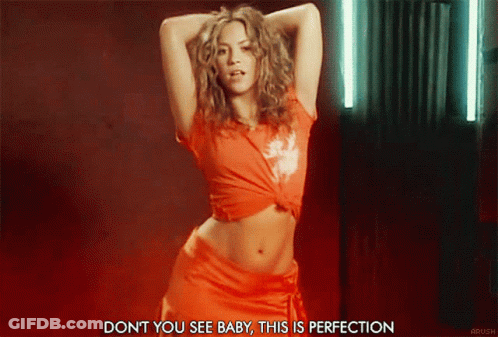 A Woman In A Red Shirt Is Dancing With The Words " Do N't You See Baby This Is Perfection " GIF