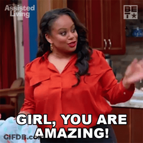 A Woman In A Red Shirt Is Saying Girl You Are Amazing . GIF