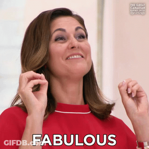 A Woman In A Red Shirt Says Fabulous In Black GIF