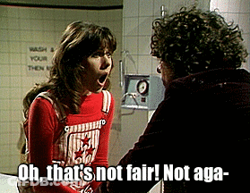 A Woman In A Red Shirt Says Oh That 'S Not Fair ! Not Aga .. GIF