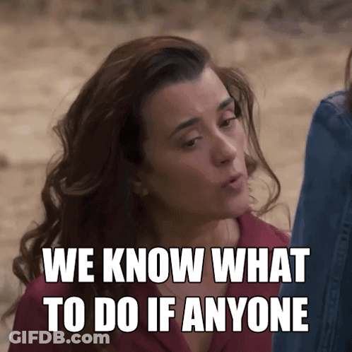 A Woman In A Red Shirt Says " We Know What To Do If Anyone " GIF