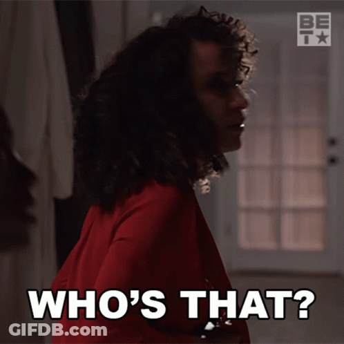 A Woman In A Red Shirt Says " Who 'S That ? " GIF