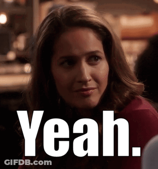 A Woman In A Red Shirt Says Yeah In White Letters GIF