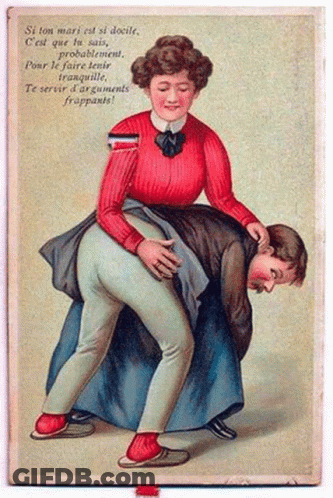 Woman In Red Sweater Spanking Cartoon Man GIF