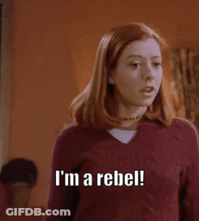 A Woman In A Red Sweater Says I 'M A Rebel . GIF