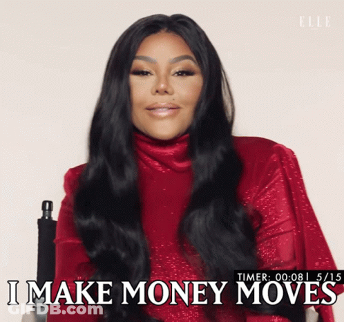 A Woman In A Red Turtleneck Says I Make Money Moves GIF