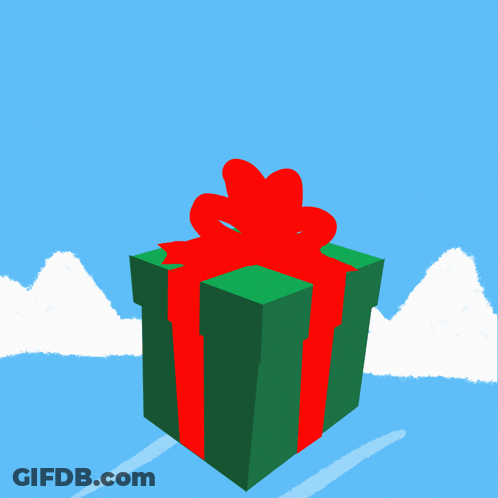 A Woman In A Santa Outfit Is Jumping Out Of A Christmas Present GIF