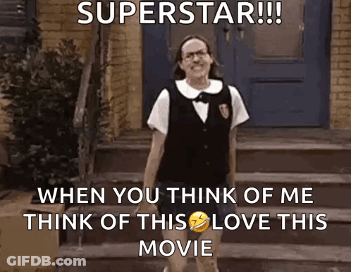 A Woman In A School Uniform Is Standing On A Set Of Stairs With A Caption That Says Superstar !!! GIF