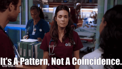 A Woman In A Scrub Top Says It 'S A Pattern And Not A Coincidence GIF