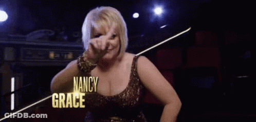 A Woman In A Sequined Dress With Nancy Grace Written On The Bottom GIF