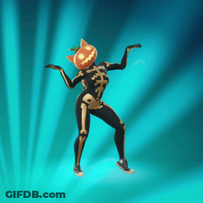 A Woman In A Skeleton Costume With A Pumpkin Head Is Dancing GIF