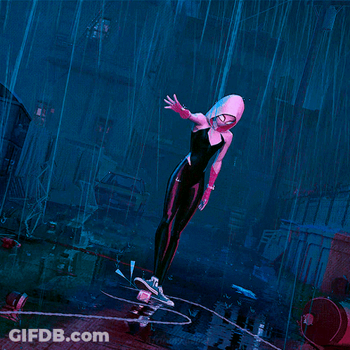 A Woman In A Spider-Man Costume Is Holding A Lightning Bolt GIF