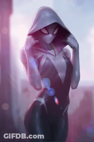 A Woman In A Spider-Man Costume With A Hood GIF