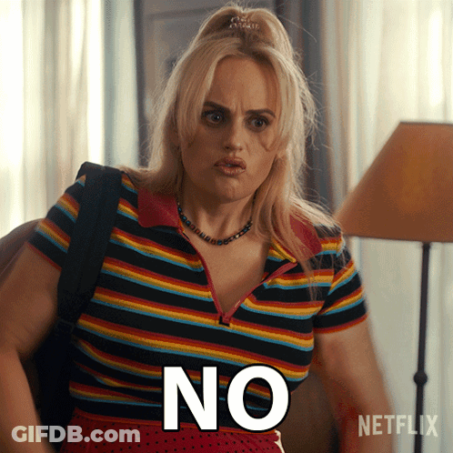 A Woman In A Striped Shirt Says " No " GIF