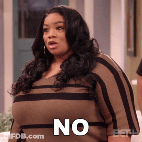 A Woman In A Striped Shirt Says " No " GIF