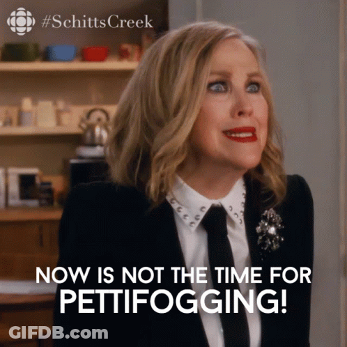 A Woman In A Suit And Tie Says " Now Is Not The Time For Pettifogging " GIF
