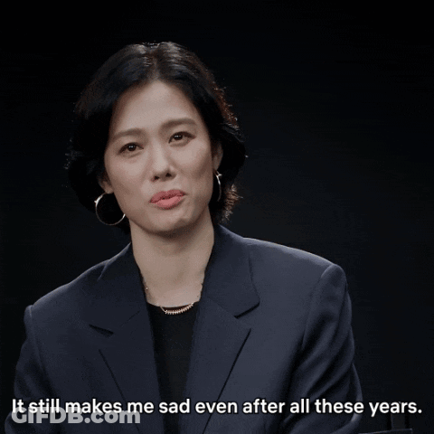 A Woman In A Suit Says It Still Makes Her Sad Even After All These Years GIF