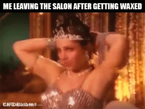 A Woman In A Tiara Is Leaving The Salon After Getting Waxed GIF