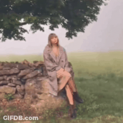 A Woman In A Trench Coat Is Sitting On A Rock Under A Tree . GIF