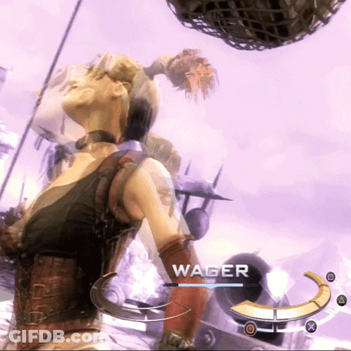 A Woman In A Video Game Has The Name Wager On The Screen GIF