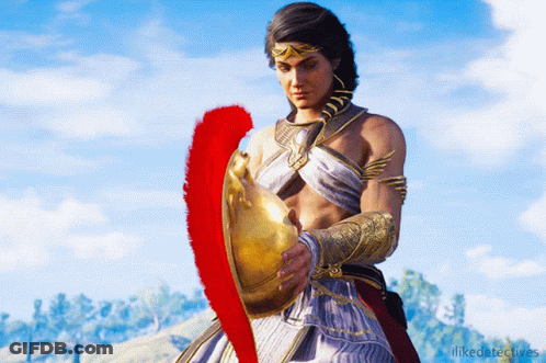 Woman Holding Helmet With Red Feather GIF