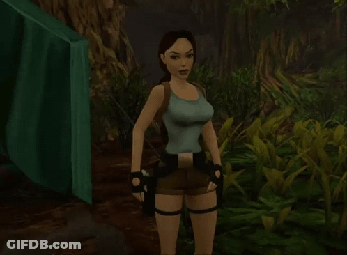 A Woman In A Video Game Is Standing In The Woods GIF
