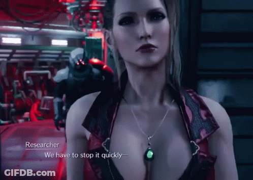 A Woman In A Video Game Is Talking To A Man And Says " We Have To Stop It Quickly " GIF