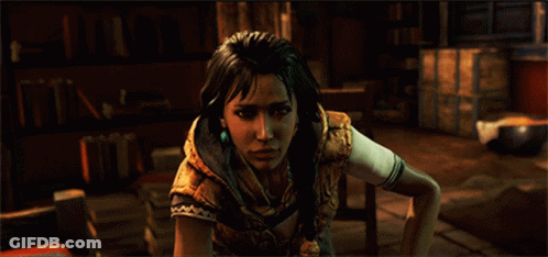 A Woman In A Video Game Looks At The Camera With A Serious Look On Her Face GIF