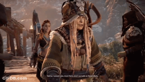 A Woman In A Video Game Says Teersac I Assume You Most Nora Isn't So Rude As Those Idiots GIF