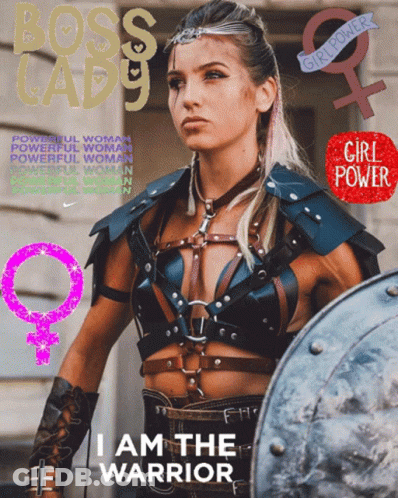 A Woman In A Warrior Costume With The Words I Am The Warrior On The Bottom GIF