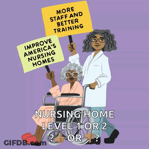 A Woman In A Wheelchair Holds Up A Sign That Says More Staff And Better Training GIF