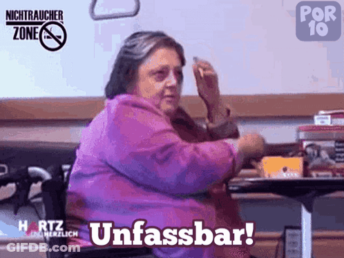 Woman In Wheelchair Sitting At Table With Unfassbar GIF