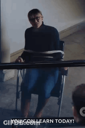 A Woman In A Wheelchair Is Tied Up And Says You Gon Learn Today . GIF