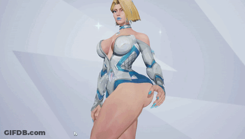A Woman In A White And Blue Outfit Is Standing In Front Of A Sign That Says Emma Fro GIF