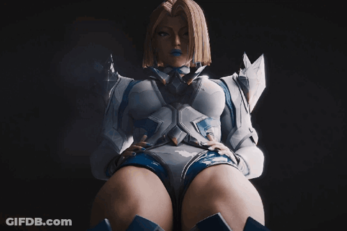 A Woman In A White And Blue Outfit With A Blue Ribbon Around Her Neck GIF