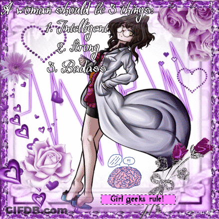A Woman In A White Coat Is Surrounded By Purple Flowers And Hearts GIF