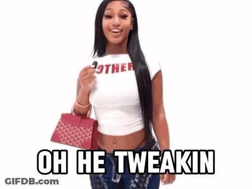 A Woman In A White Crop Top Is Holding A Pink Purse And Saying Oh He Tweakin . GIF
