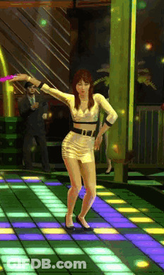 A Woman In A White Dress Is Dancing On A Tiled Floor GIF