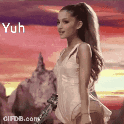 A Woman In A White Dress Is Holding A Guitar In Front Of A Sunset With The Word Yuh Above Her GIF
