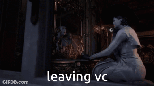 A Woman In A White Dress Is Looking At Her Reflection In A Mirror With The Words Leaving Vc Above Her GIF